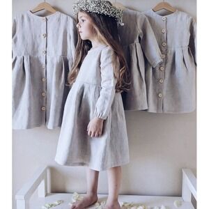 OMOLOKO Etsy Boutique Baby Girls Linen / Cotton Lined Dress SZ 12 Months / 80